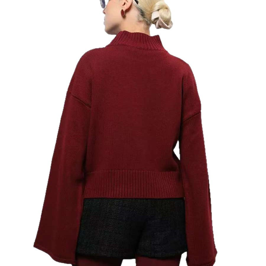 Damen Eleganter Oversized Pullover mit weitem Schnitt und Stehkragen R&B