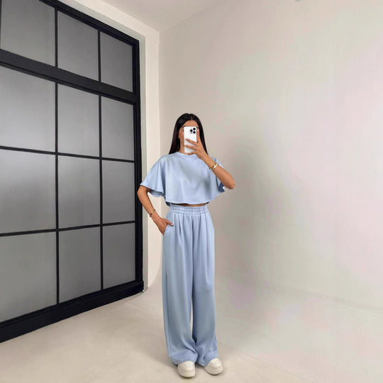 Damen Lässiges Freizeit-Set mit cropped Oberteil und weiten Hosen R&B