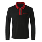 Herren nan elegantes Langarm-Poloshirt mit markantem Stehkragen Metall-Kurzreißverschluss und Brustleistentasche R&B