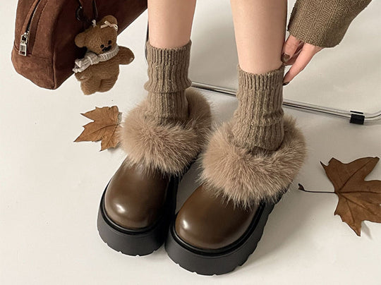 Damen Plüschgefütterte Plateau-Schuhe mit rutschfester Sohle R&B