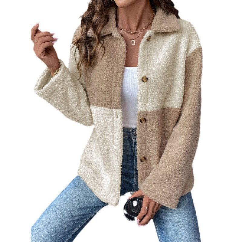 Damen kuschelweiche Fleecejacke mit Blockmuster R&B