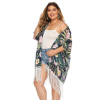 Damen luftiger Strandkimono mit fransigen Akzenten R&B