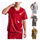 Herren Glänzendes V-Ausschnitt T-Shirt aus hochwertigen Materialien