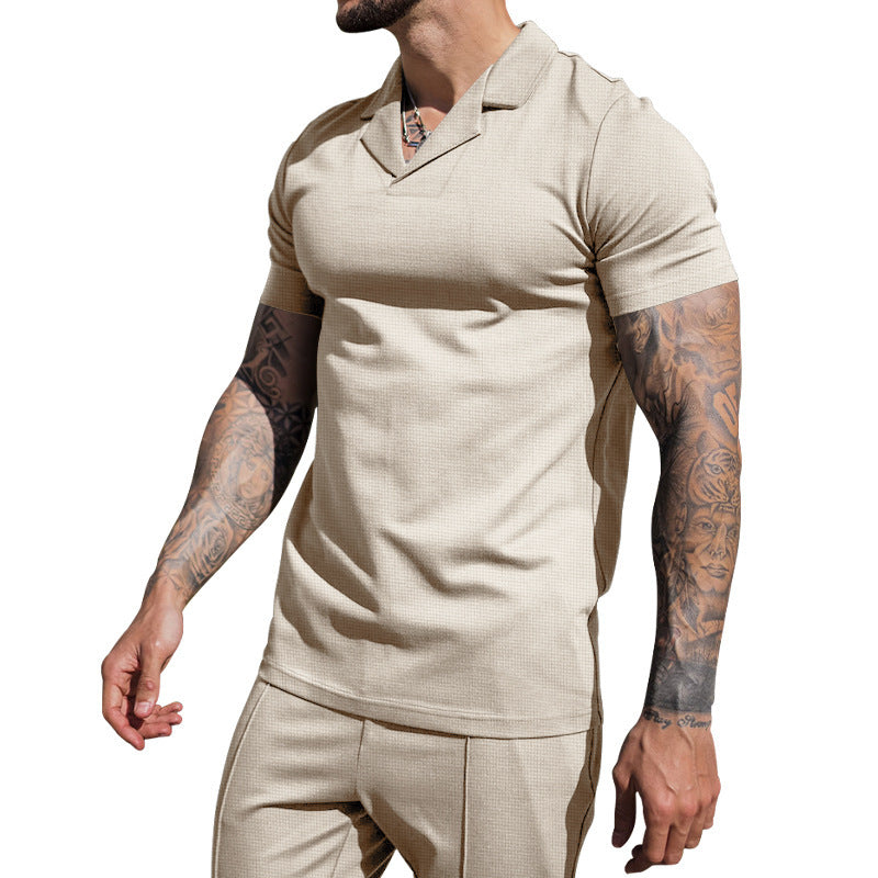 Herren Kurzarm Hemd mit klassischem Henley-Ausschnitt und strukturierter Oberflächenbeschaffenheit R&B