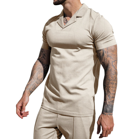 Herren Kurzarm Hemd mit klassischem Henley-Ausschnitt und strukturierter Oberflächenbeschaffenheit R&B