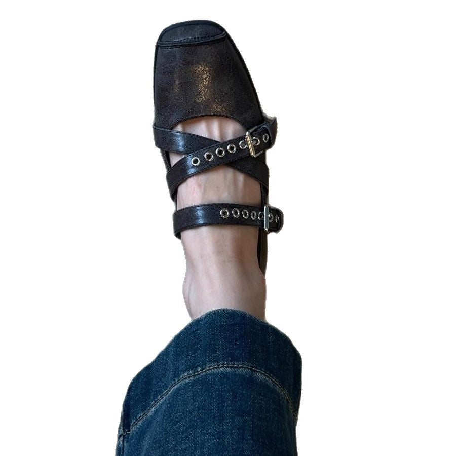 Damen Ballerinas mit dekorativen Riemen und modischen Schnallen R&B