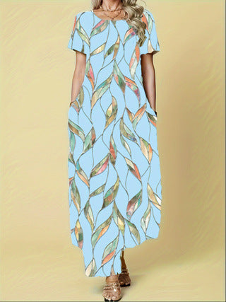 Damen Maxikleid mit lebhaftem Blattmuster und praktischen Taschen R&B