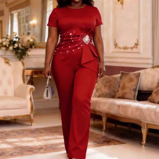 Damen elegante Jumpsuit mit figurbetonter Silhouette und Rüschendetails R&B