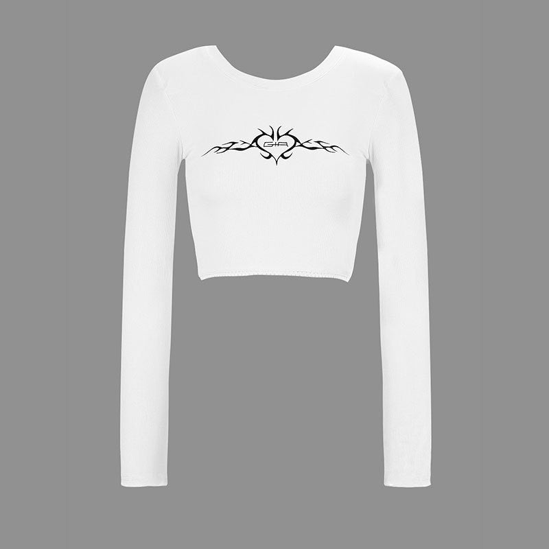 Damen cropped Langarmshirt mit raffinierter Grafik EB