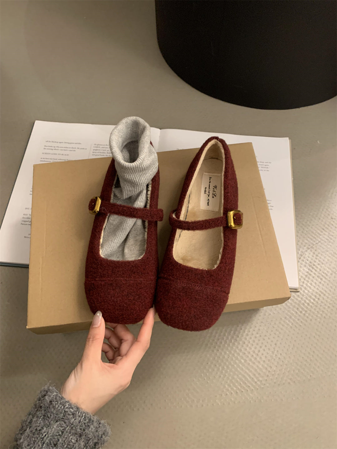 Damen Filz Ballerinas mit praktischem Riemchen und luxuriösem Innenfutter R&B