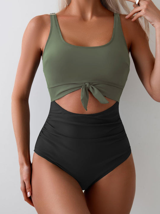 Damen Hochgeschnittener Badeanzug mit modischem Knotendetail R&B