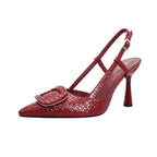 Damen Slingback-Pumps mit elegantem Kranz und schimmerndem Obermaterial