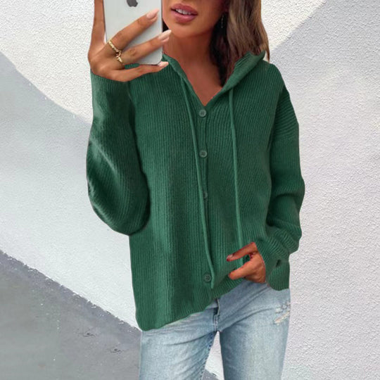 Damen Strickjacke mit Kapuze und Knopfleiste R&B