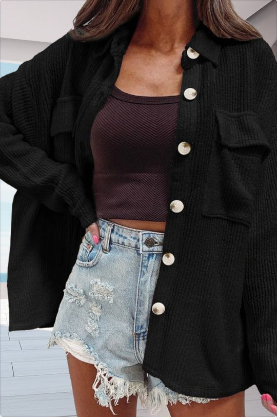 Damen lässige oversized Hemdbluse mit strukturiertem Design und praktischen Taschen R&B