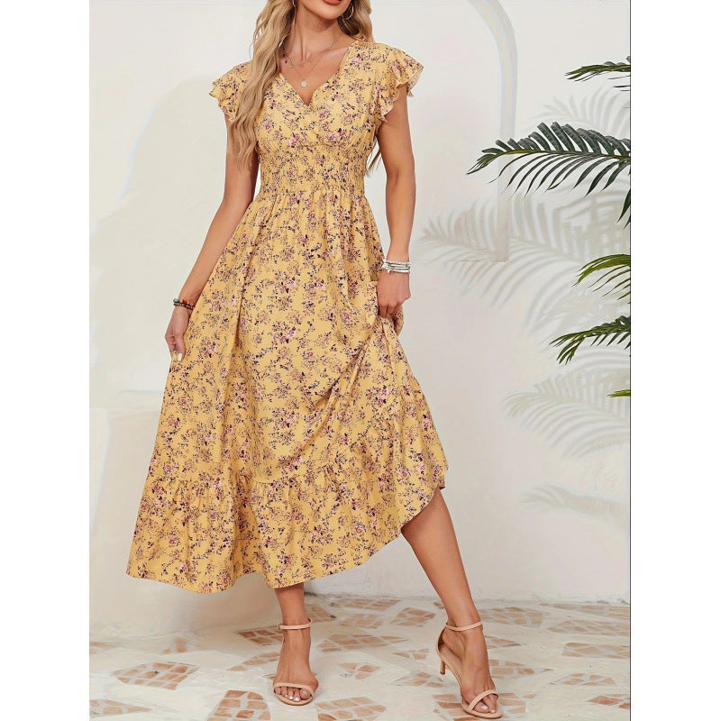 Damen Maxikleid mit floralem Design und voluminösen Ärmeln R&B