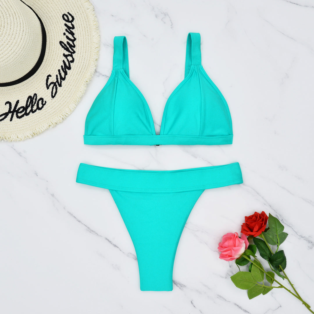 Damen Triangel-Bikini mit floralem Muster und verstellbaren Trägern R&B