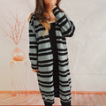 Damen lässige Longstrickjacke mit modischem Streifenlook und offenen Ärmeln R&B