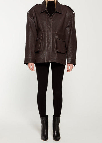 R&B | Edge - Dunkelbraune Lederjacke mit Utility-Taschen