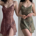 Damen Sommerliches Satin Kleid mit raffiniertem V-Ausschnitt und seitlichem Schlitz R&B