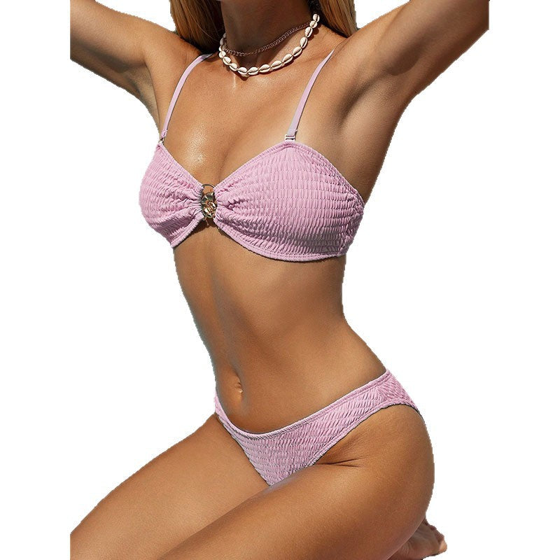 Damen Bandeau-Bikini mit strukturierter Oberfläche und charmanten Akzenten R&B