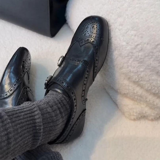 Damen Elegante Schnürschuhe mit doppeltem Schnallenverschluss und perforiertem Design R&B
