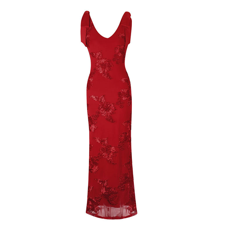 Damen Maxikleid mit floralem Design und elegantem V-Ausschnitt R&B