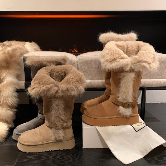 Damen Kuschelige Winterstiefel mit dekorativem Kunstfellabschluss R&B