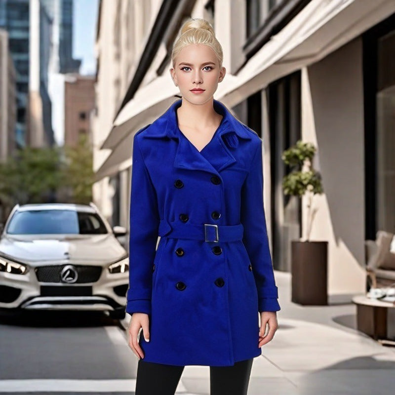 Damen Eleganter Trenchcoat mit Gürtel und kontrastierenden Knöpfen R&B