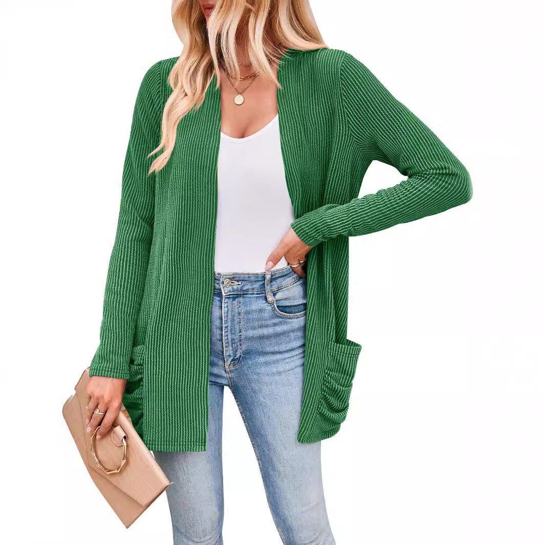 Damen Strickjacke mit Raffung und praktischen Taschen R&B