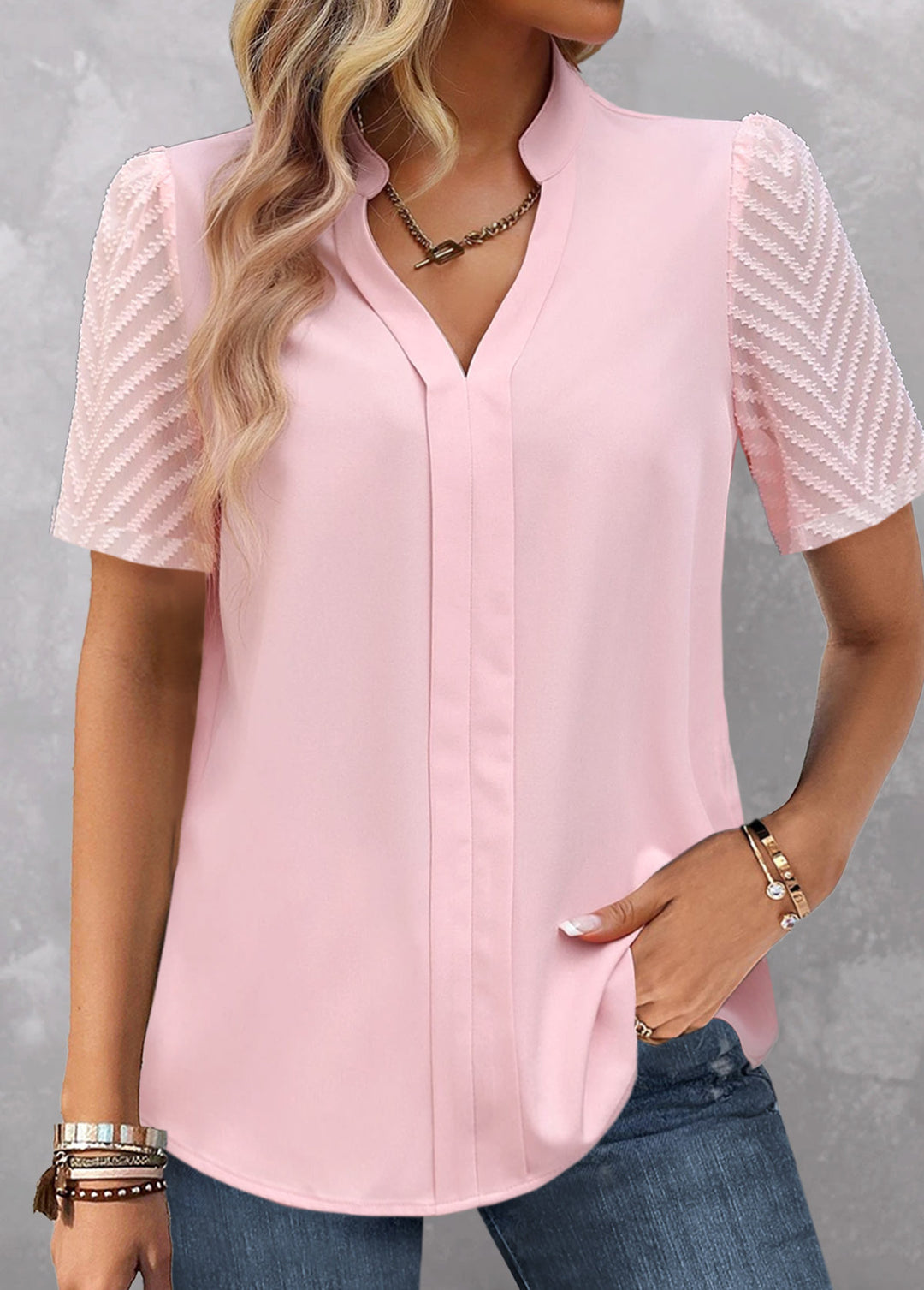 Damen Chic Bluse mit strukturierter Spitze R&B