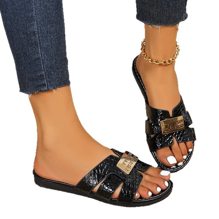 Damen modische Slipper mit eleganter Schmuck-Applikation R&B
