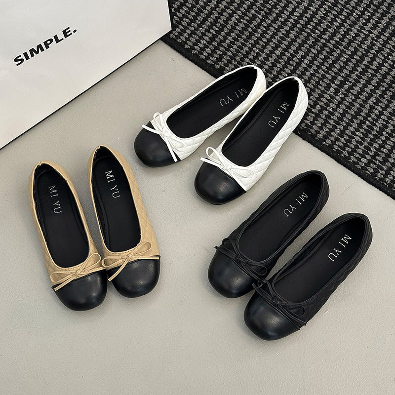 Damen edle Ballerinas mit feinem Schleifendetail und kontrastierendem Zehenbereich R&B