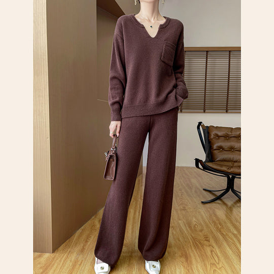 Damen gemütliches Strickensemble mit weitem Pullover und weiten Hosen R&B