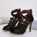 Damen Hochhackige Sandalen mit geflochtenen Riemen und verstellbarem Schnallenverschluss