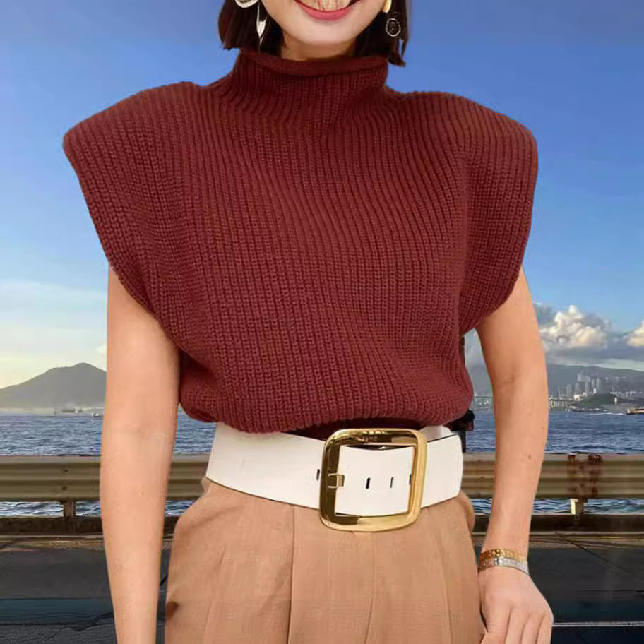Damen Stricktop mit Stehkragen und Puffärmeln R&B