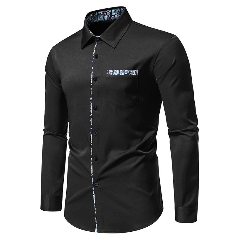 Herren Langarmhemd mit modischem Paisley-Muster an Kragen und Manschetten R&B