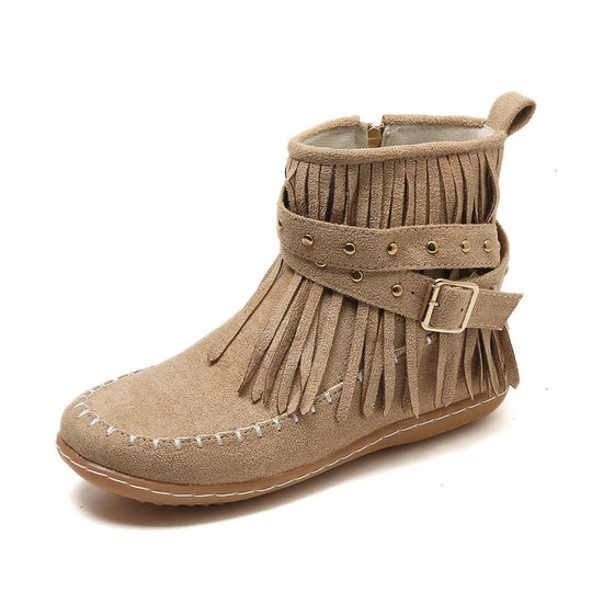 Damen Fransen-Boots aus weichem Wildleder mit dekorativem Riemen R&B