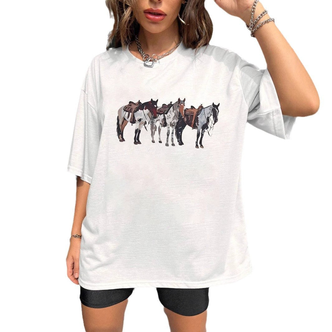 Damen T-Shirt mit künstlerischem Totenkopf-Motiv und lässigem Schnitt R&B