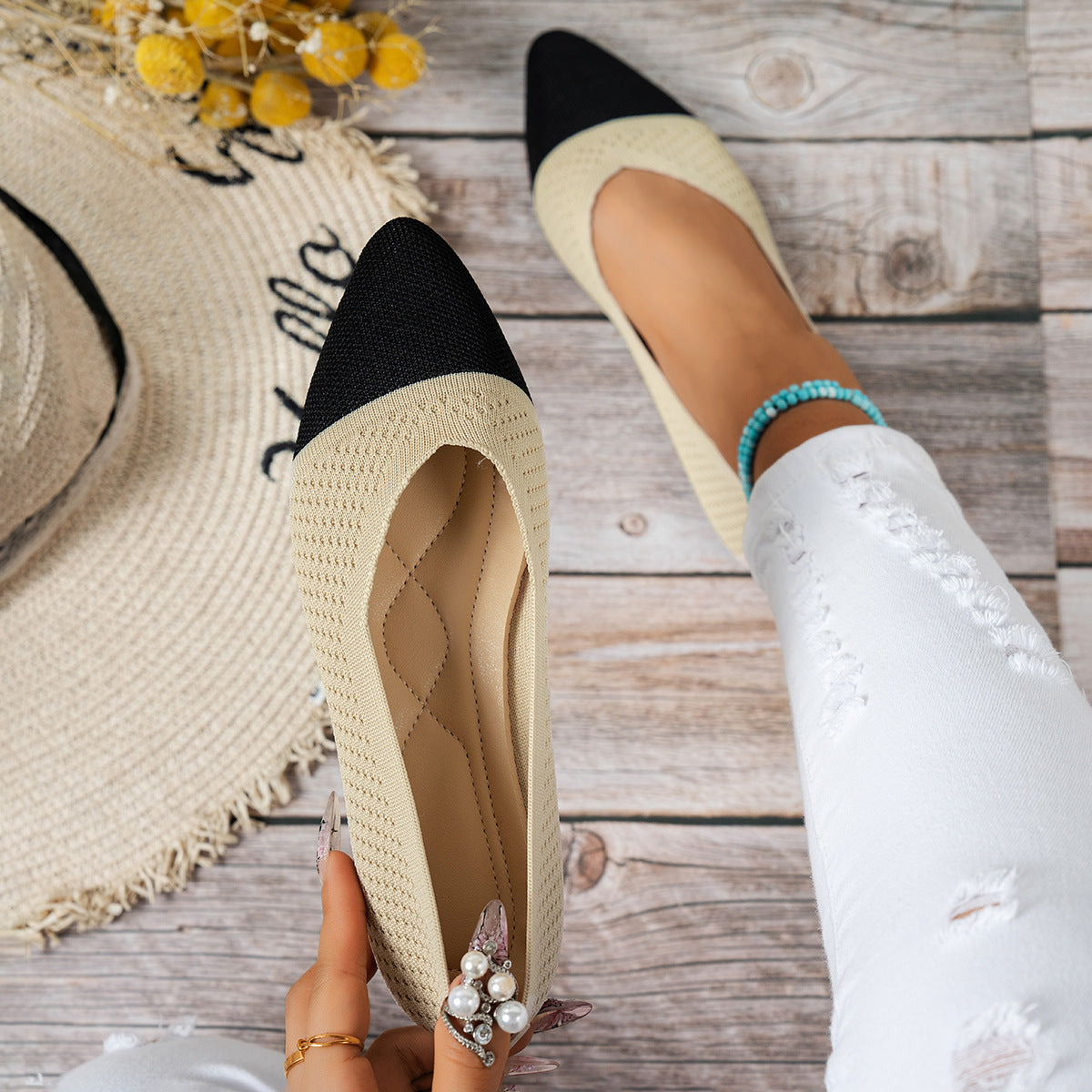 Damen spitze Ballerinas mit atmungsaktivem GewR&Be R&B