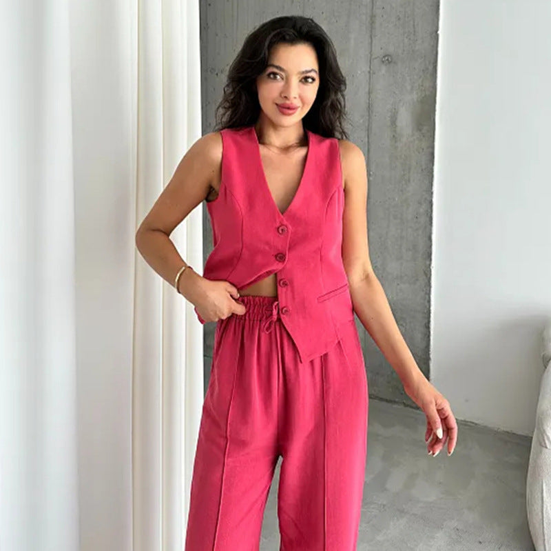 Damen eleganteswesten Set mit eleganter Knopfleiste und Taschen R&B