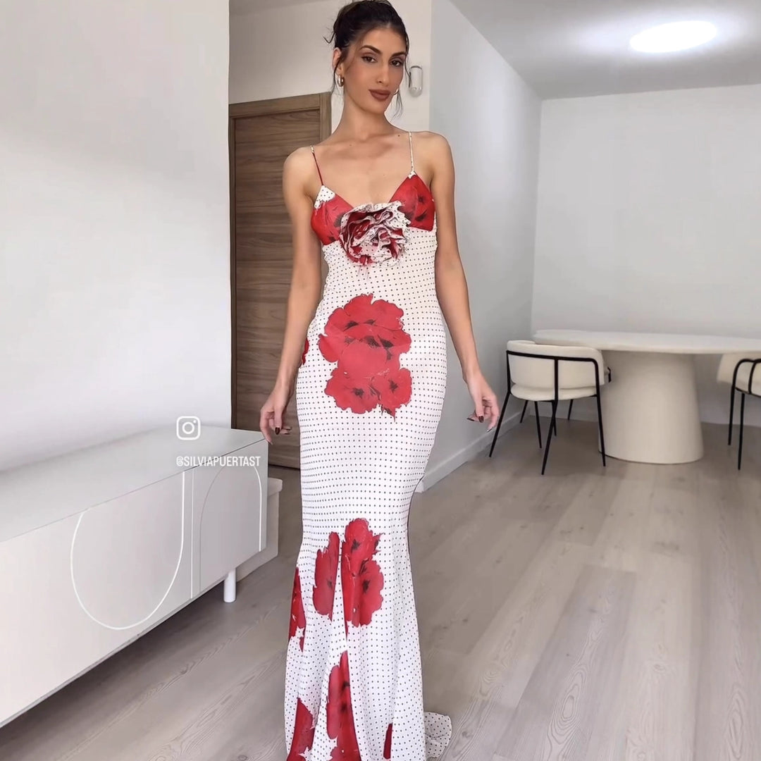 Damen Spaghettiträger Kleid mit floralem Print und Rüschen-Details R&B