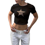 Damen Crop-T-Shirt mit stilvollem Leopardenstern-Design R&B
