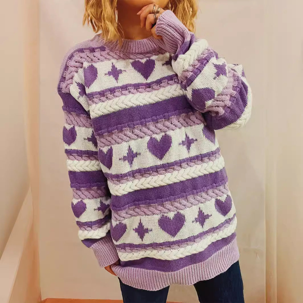 Damen Grobstrickpullover mit verspieltem Herzmuster und Zopfdetails R&B