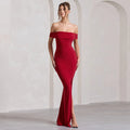 Damen Maxi-Kleid mit schulterfreiem Design und elegantem Schlitz R&B