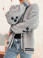 Damen gemütliche Strickjacke mit Sternen-Applikationen und modernen Details R&B