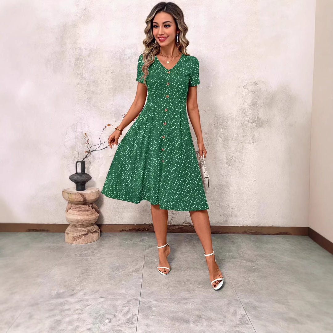 Damen Knielanges Kleid mit V-Ausschnitt und Knopfdetails R&B