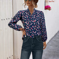 Damen Bluse mit floralem Design und eleganter Schleifenöffnung R&B