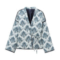 Damen modische Jacke mit floralem Muster und Bindegürtel