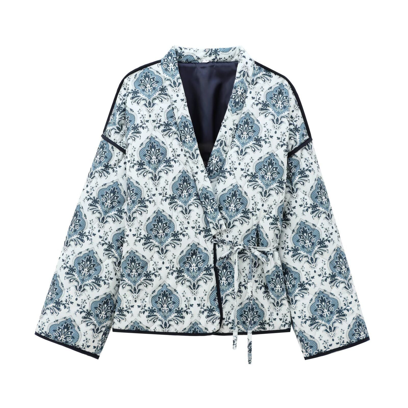 Damen modische Jacke mit floralem Muster und Bindegürtel