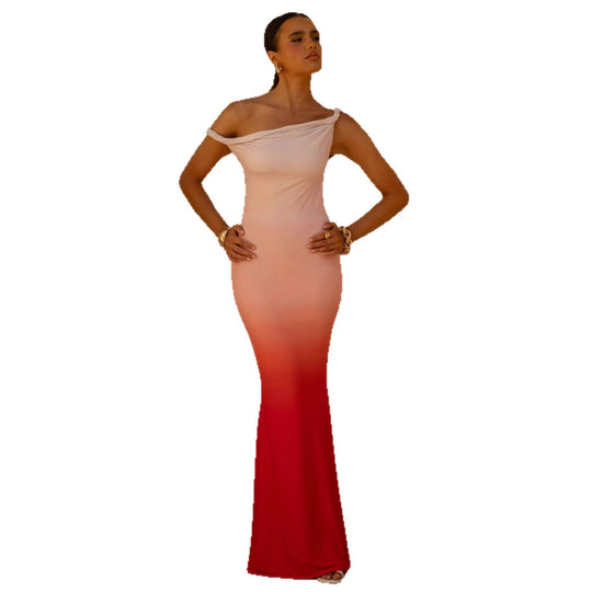 Damen figurbetontes Abendkleid mit schulterfreiem Design und seitlichem Schlitz R&B